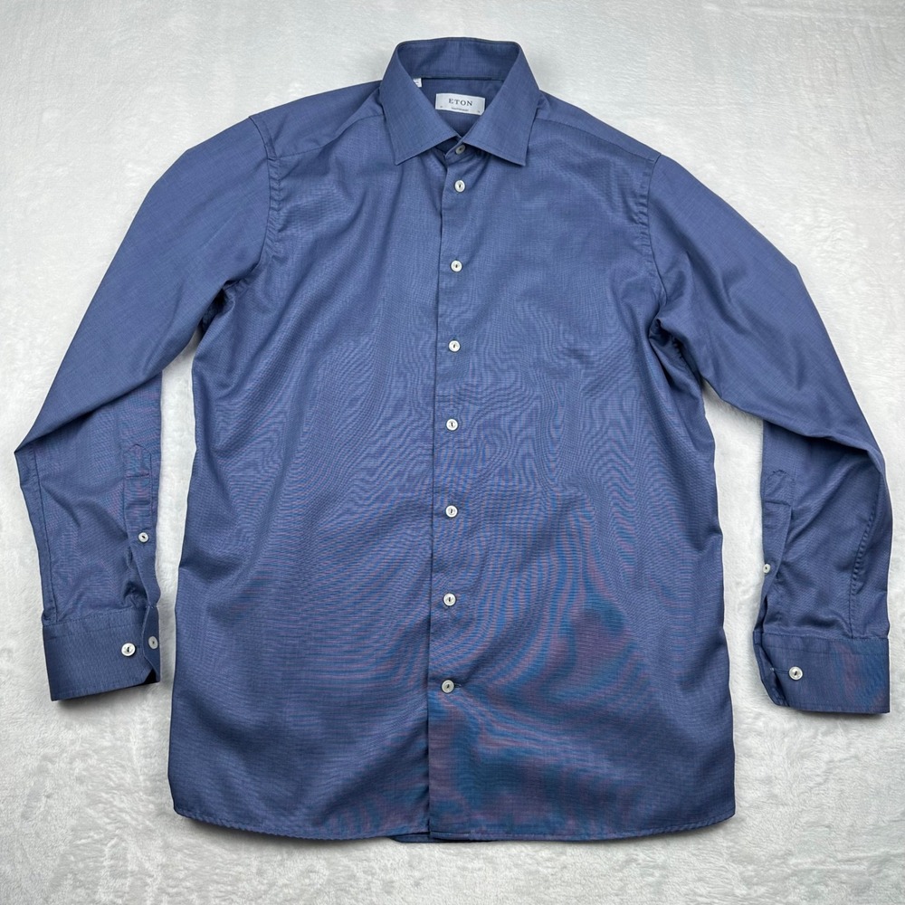 Eton Dress Shirt Mens 16 41 Contemporary Fit Blue Micro Texture Cotton Button
